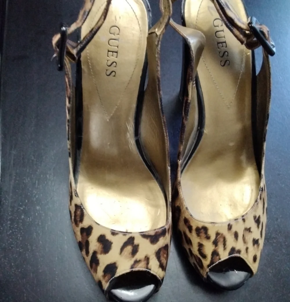 Guess Calf Hair Open Toe Pumps Size   7M